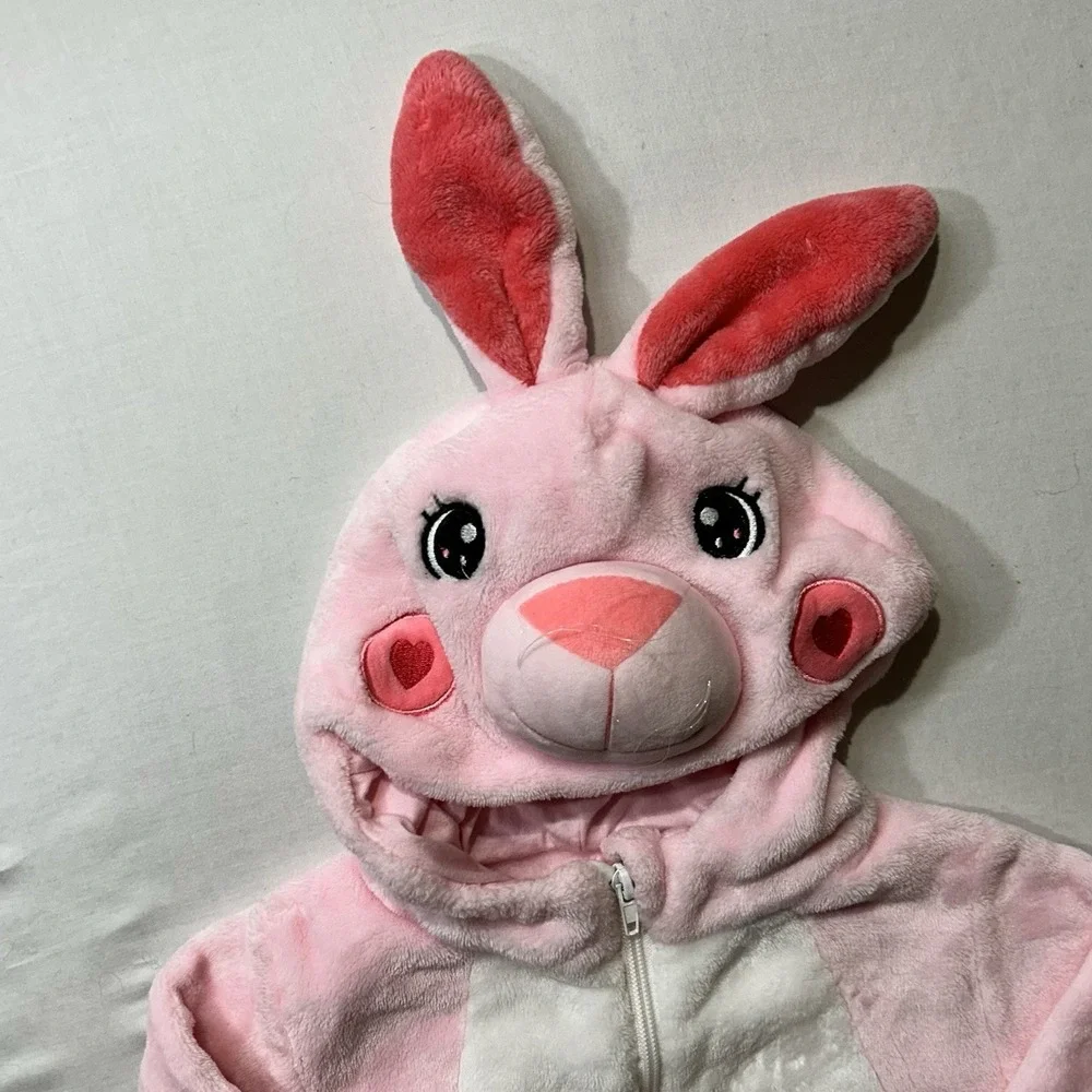 Spooktacular Creations Pink Rabbit Bunny Plush Hooded Onesie‎ Costume Size 90